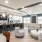 a large living room with a bar and chairs